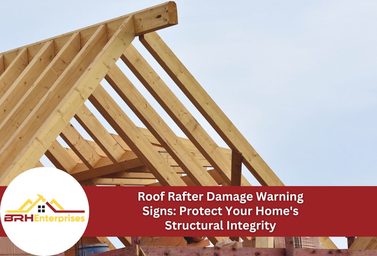 Wooden roof rafters framing construction showing structural beams against sky