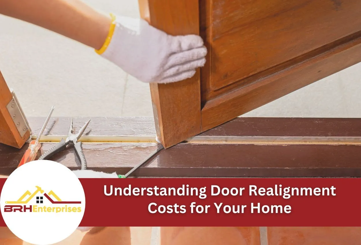 Person adjusting a wooden door