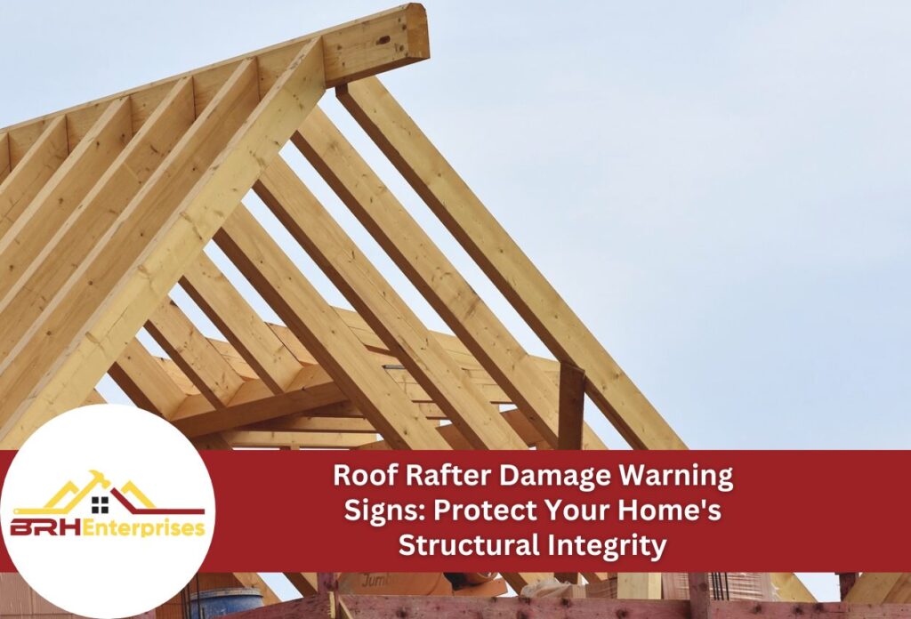 Wooden roof rafters framing construction showing structural beams against sky