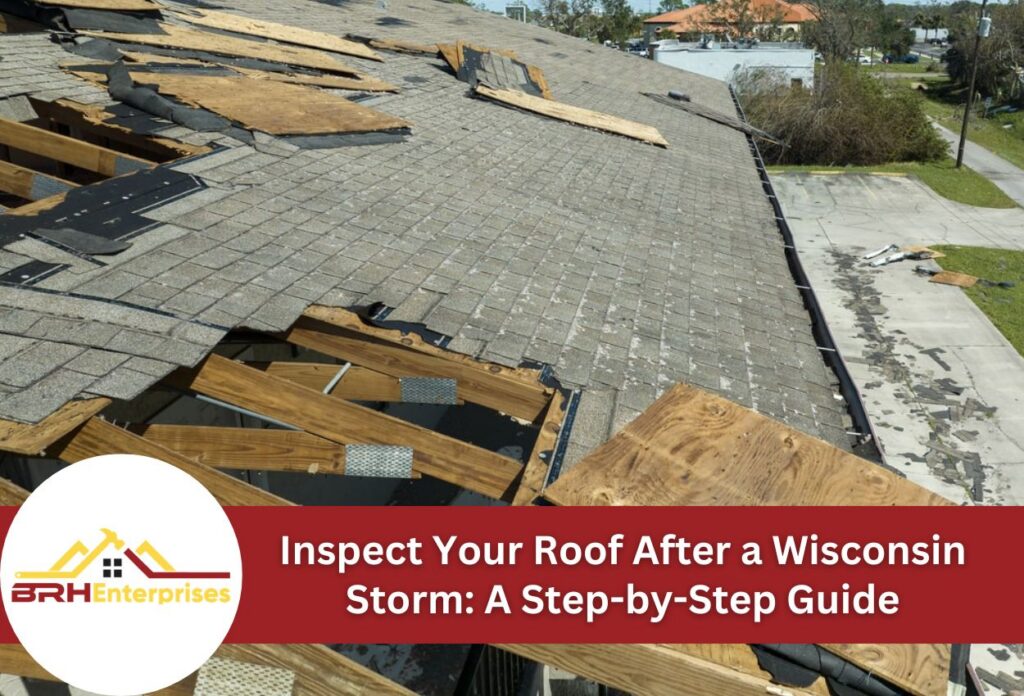 Damaged roof after storm with missing shingles and exposed wood