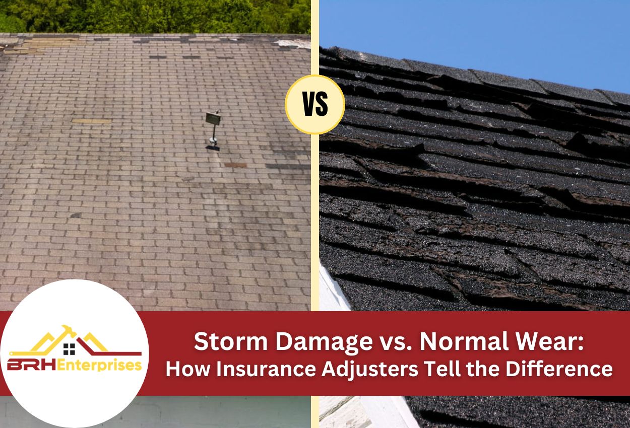 Comparison of storm damage and normal wear on roof shingles