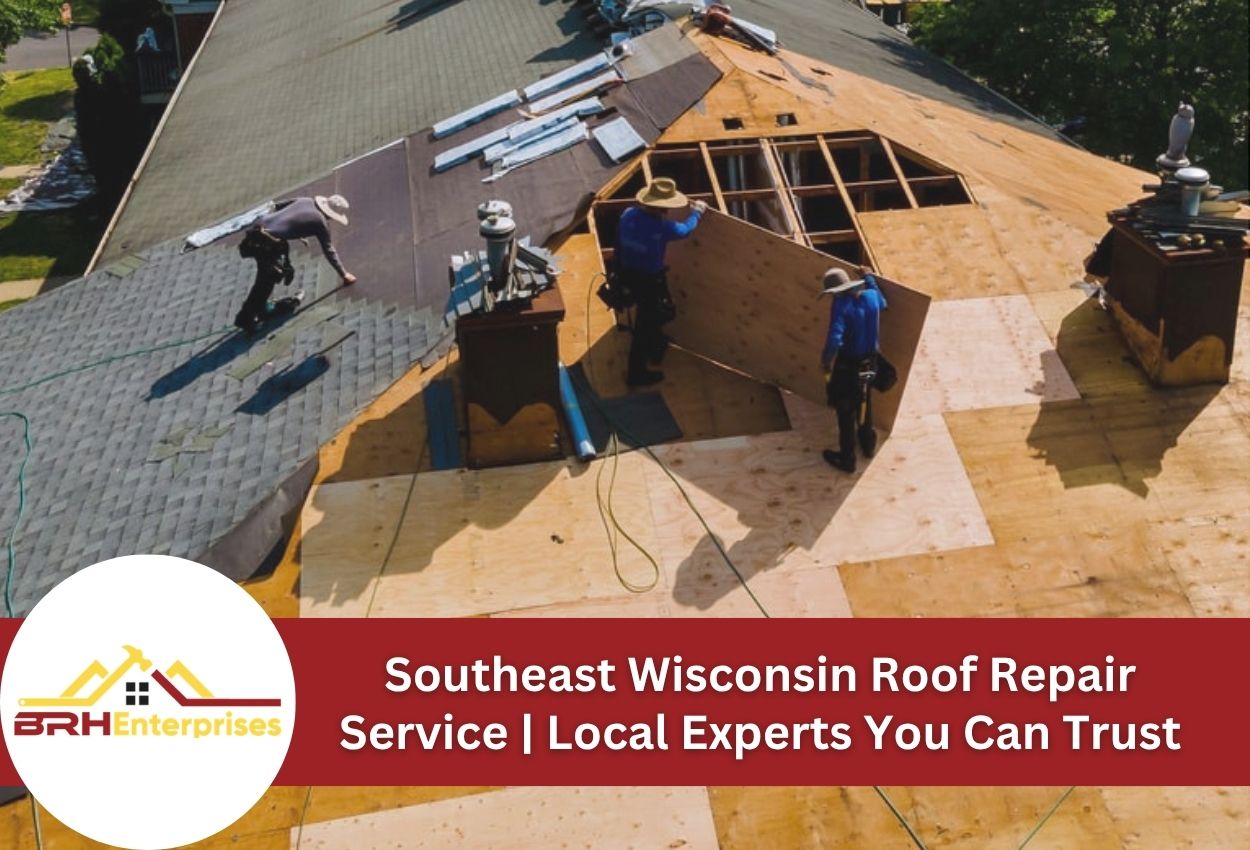 Roof repair experts working on a residential roof in Southeast Wisconsin.